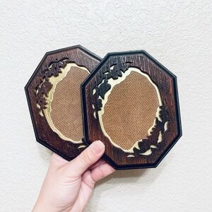 2 Vtg Faux Wood Frames Design Picture Photo Frame Cutout Gold Inlay 8 × 6.5 Set